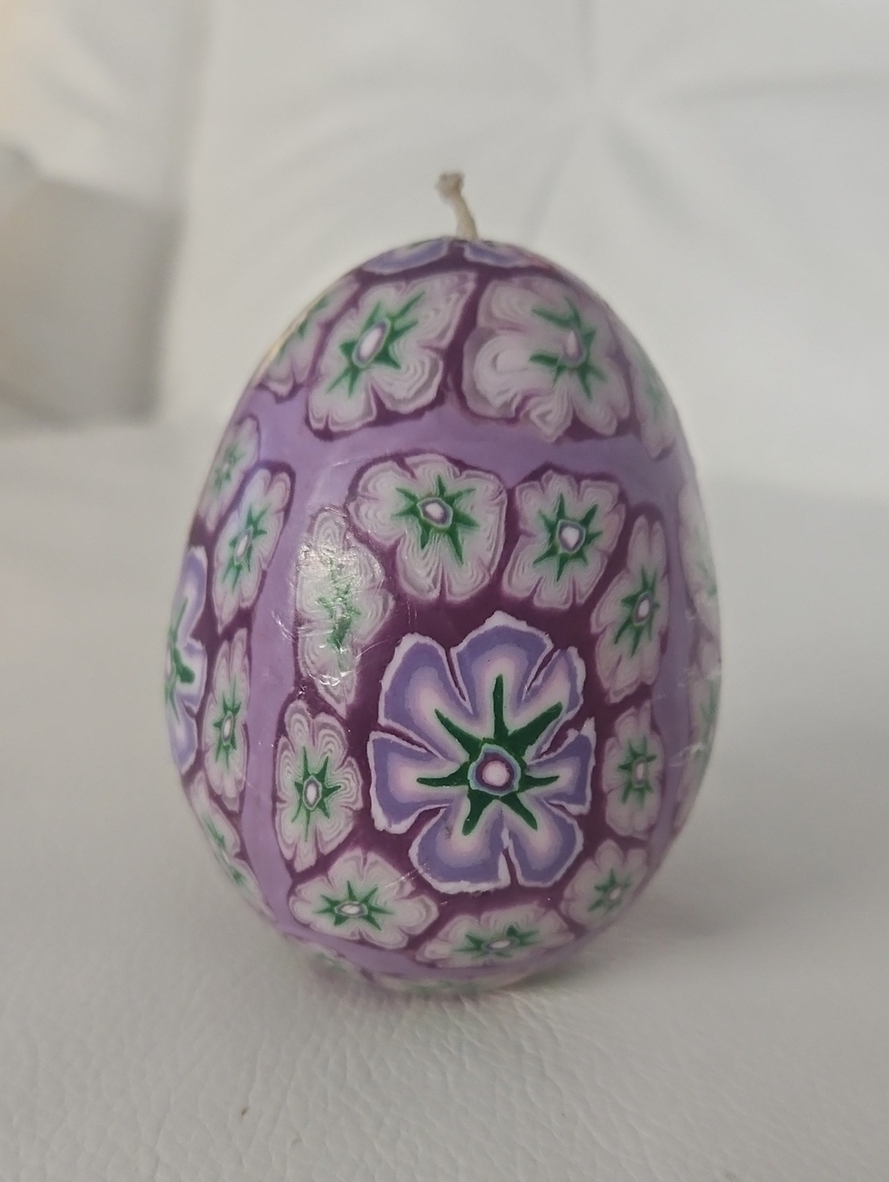 Vintage Handcrafted Purple Floral Decorative Egg Shaped Candle